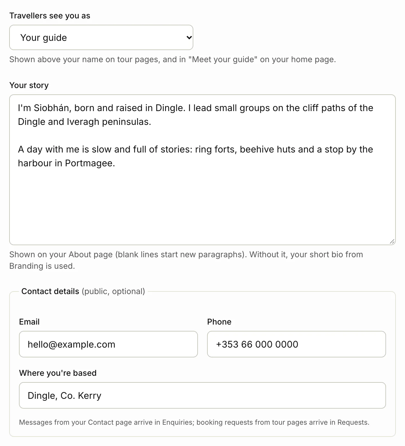 Travellers see you as, your story and your contact details