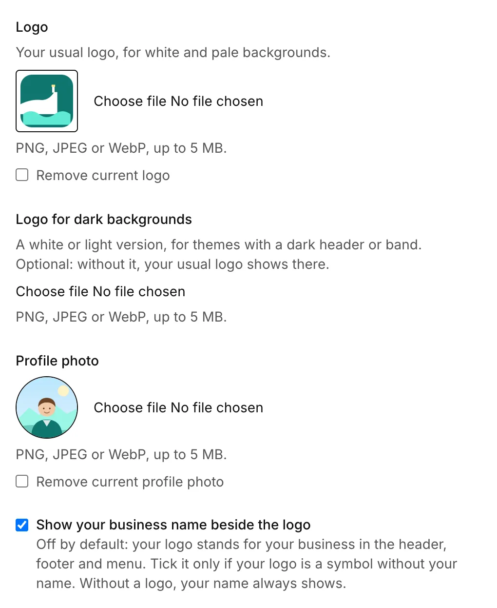 The logo fields on the Branding page