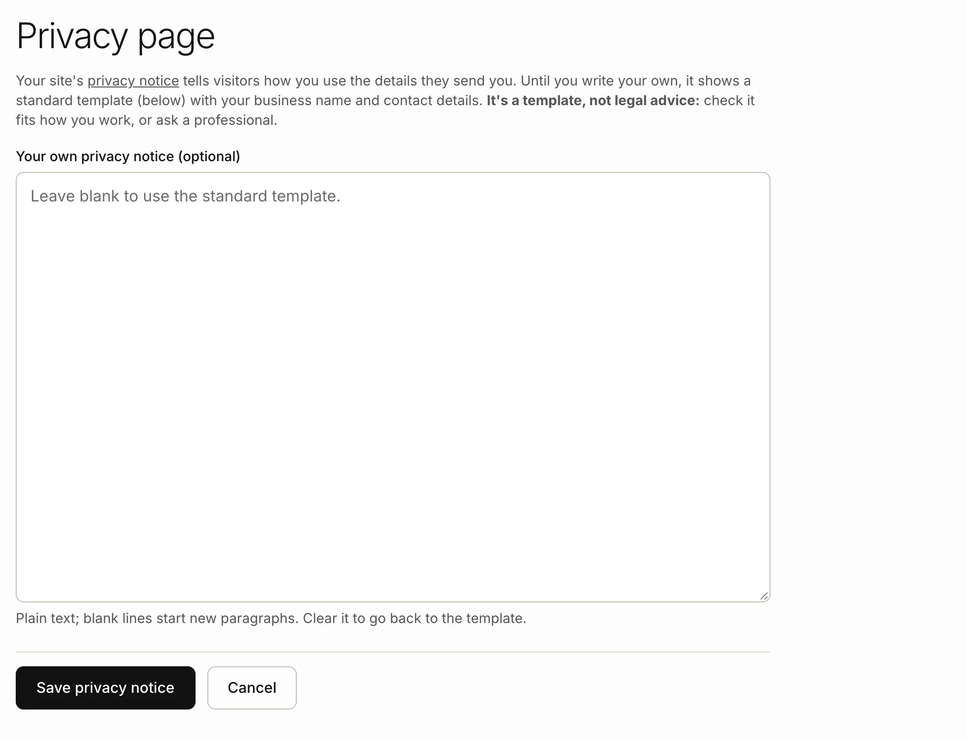 The Privacy page in your dashboard