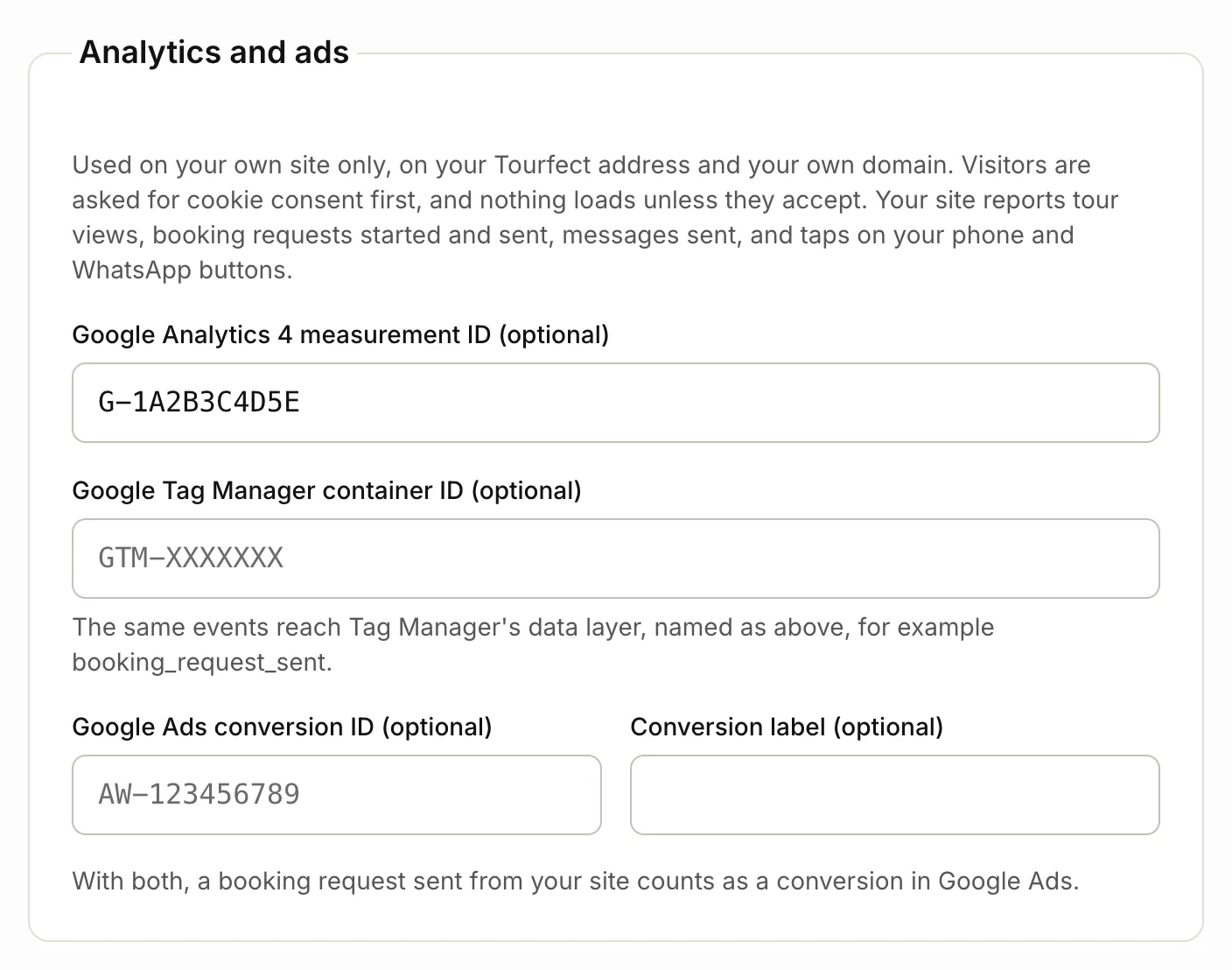 The Analytics and ads settings on Tracking