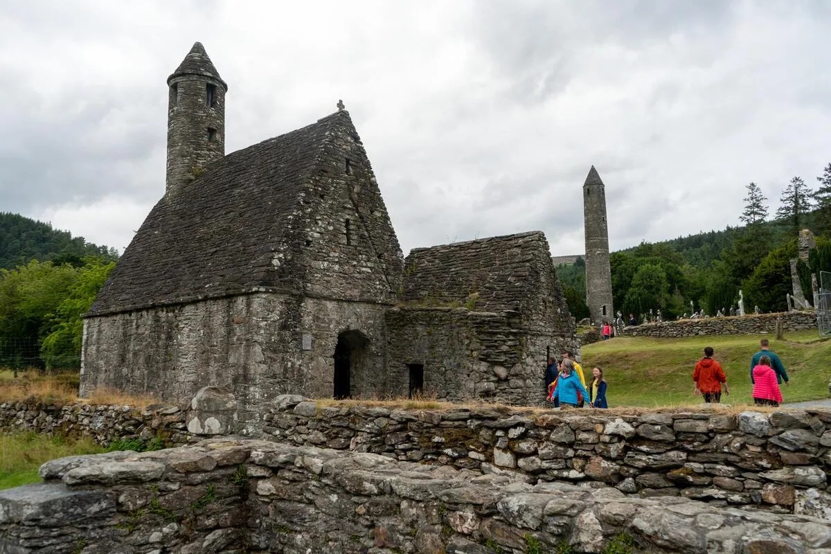 Visitors at St Kevin's Church in Glendalough, County Wicklow